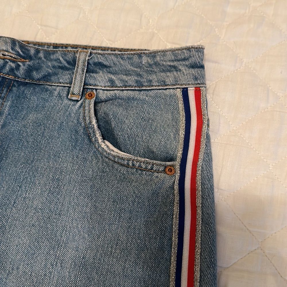 NWOT Topshop Moto Red White Blue & Sparkle Glitter Size Strip Skirt Size 8 - Picture 14 of 15
